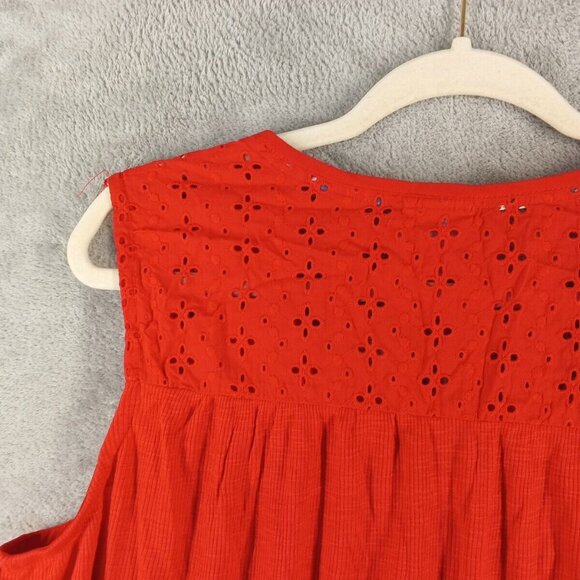 NWT Knox Rose Floral Eyelet Embroidered Top Tassel Tie Rib Knit Rebel Red - Picture 13 of 13